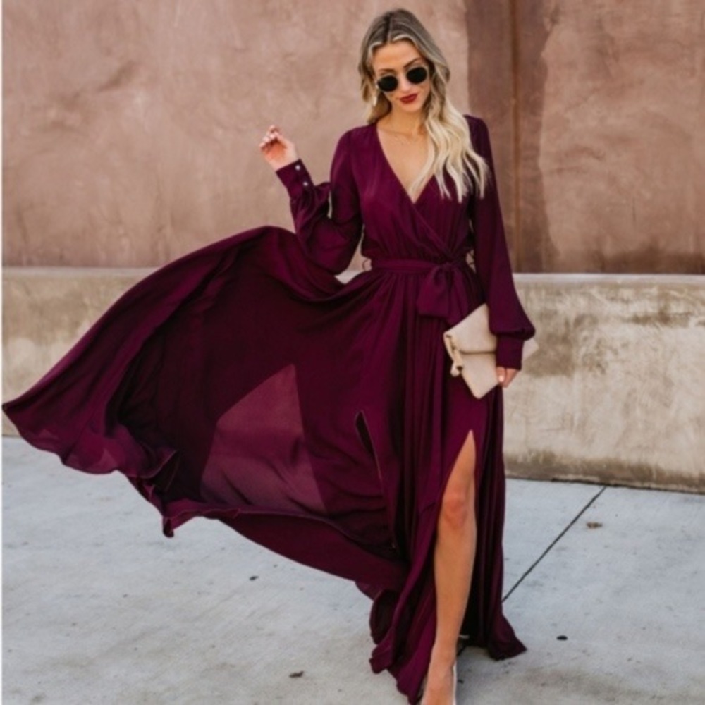 Vici Dress - Long Sleeve Diana Maxi - Wine - Large